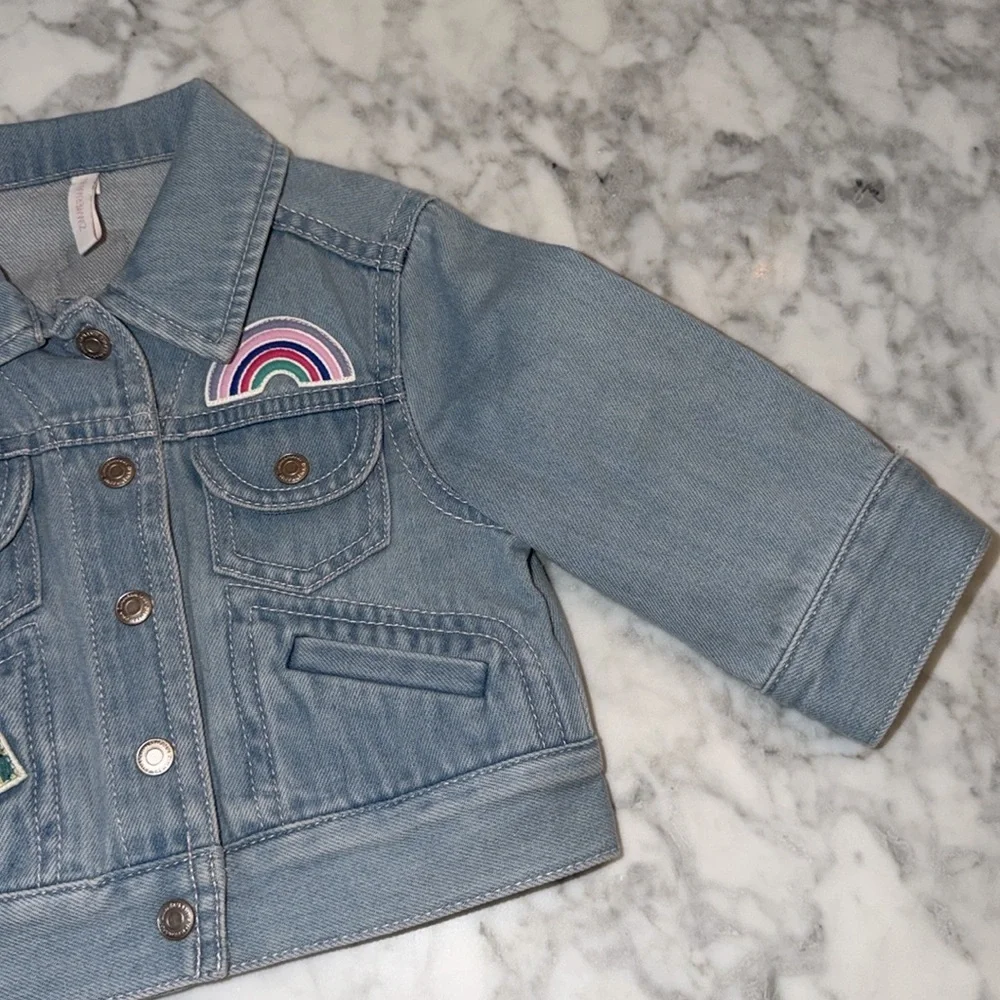 NWOT Zimmermann Kids Denim Jacket with Rainbow Patch 1Y